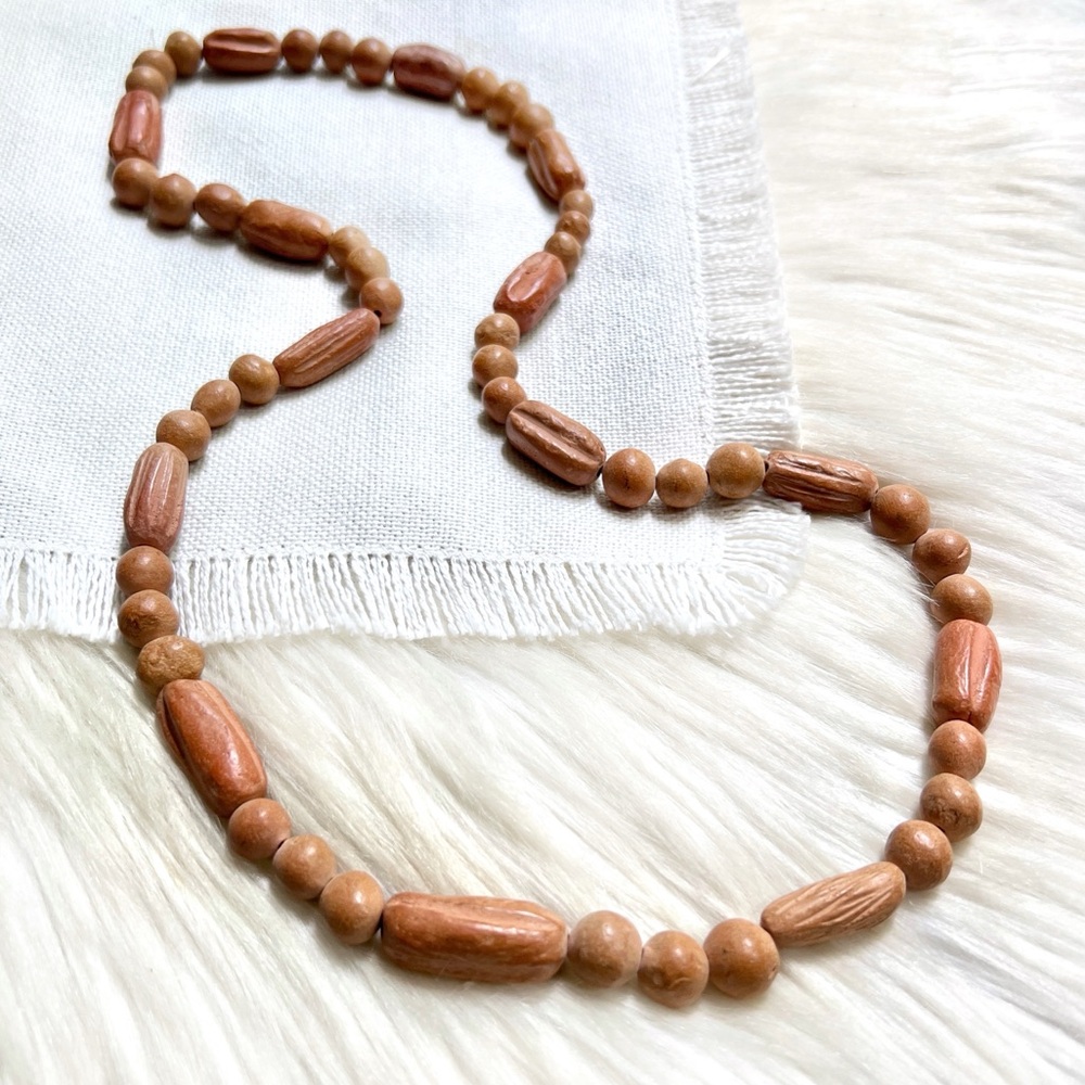 VINTAGE Southwestern Long Terracotta Bead Pottery Necklace Desert Boho Vibes